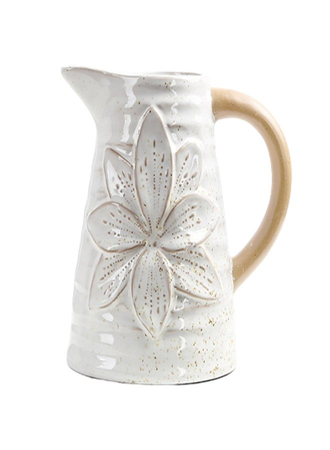 Jiddado Rustic Ceramic Vase with Polka Dot & Floral Design, Ideal for Living Room, Bedroom, Office Décor, Perfect for Pampas Grass, Flowers, Table, Shelf, and Mantel Decorations - Image 1